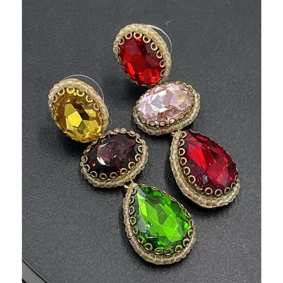 Deepa by Deepa Gurnani Jewel Color Rhinestones Gold Tone Post Dangle Earrings - Picture 3 of 8